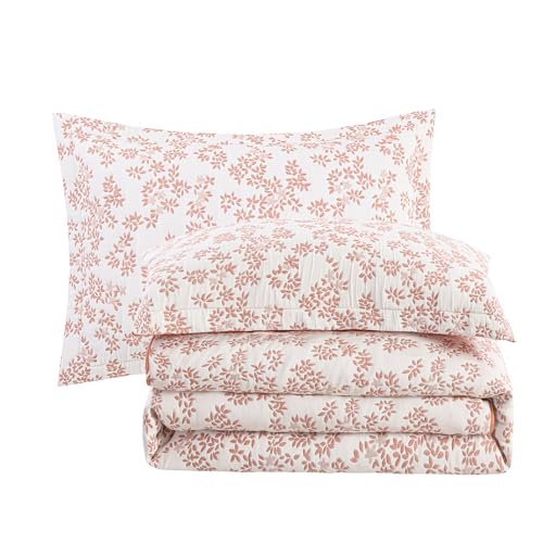 Marina Decoration Jacquard Embroidered Stitching Coverlet Bedspread Ultra Soft Bedding Solid 2 Piece Summer Quilt Set with 1 Quilted Sham, Pink Floral Twin/Single Size Marina Decoration