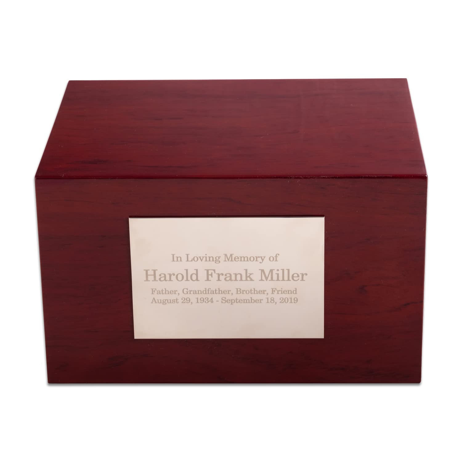 Deering Moments Custom Personalized Solid Wood Cremation Urn with Picture Frame, up to 260lb - WoodArtSupply