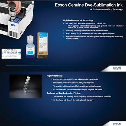 Epson SureColor F170 Dye-Sublimation Printer. Includes Full Set of Ink, User Guide, AC Power Cable, Sublimation Starter Kit, Thermal Tape, 8.5" x 11" & 8.5" x 14" Paper SCF170