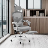 DUMOS Home Office Desk Chair with Footrest, High-Back Mesh Rolling Swivel Reclining Chairs with Wheels, Comfortable Headrest, Lumbar Support, Comfy Arms for Home, Office, Gaming, Student,Elegant Grey DUMOS