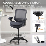 WITTLONG 400lbs Wide Mid-Back Office Drafting Chair with Extra Seat Cushion for High Standing Desk with Lumbar Support and Enlarged Adjustable Footring(Gray) WITTLONG