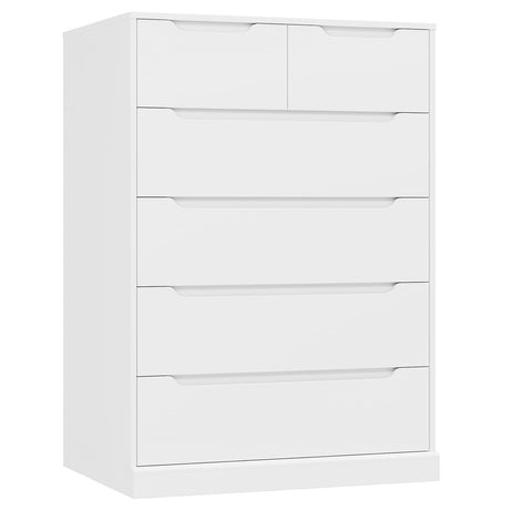 HOSTACK Modern 6 Drawer Dresser for Bedroom, Tall Chest of Drawers with Storage, Large Wood Storage Chest Organizer with Cut-Out Handle, Accent Storage Cabinet for Living Room, Entryway, Classic White HOSTACK