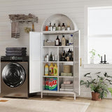 JAORD Metal Arched Kitchen Pantry Cabinet with 4 Adjustable Shelves, Farmhouse Arched Cabinet with 2 Doors for Kitchen,Bedroom,Living Room,White, Assemble Required,13.8" D x 27.6" W x 66.9" H JAORD