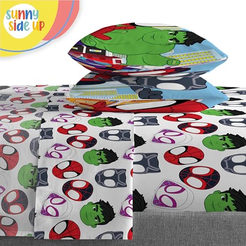 Sunny Side Up Marvel Spidey & His Amazing Friends Full Comforter Set - 7 Piece Kids Bedding Includes Comforter, Sheets & Pillow Cover - Super Soft Superheroes Microfiber Bed Set Sunny Side Up