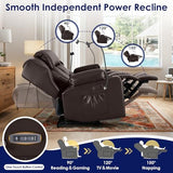 Redlife Power Loveseat Recliner Sofa with Console, PU Leather Dual Reclining Couch with Blue LED Lights, Bluetooth Speakers, USB Ports, Phone Holders, Home Theater & RV Recliner (Brown)