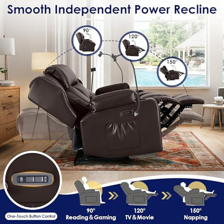 Redlife Power Loveseat Recliner Sofa with Console, PU Leather Dual Reclining Couch with Blue LED Lights, Bluetooth Speakers, USB Ports, Phone Holders, Home Theater & RV Recliner (Brown) Redlifeᅟᅠ