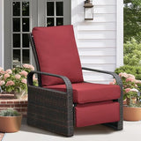 ATR ART TO REAL Outdoor Recliner, Outdoor Resin Wicker Patio Recliner Chair with 5.5'' Cushions, Patio Furniture Auto Adjustable Rattan Sofa, UV/Fade/Water/Sweat/Rust Protected, Easy to Assemble (Red)