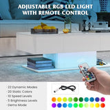 Tangkula LED Coffee Table with 2 Drawers, High Glossy Modern Center Table, 20-Color Dimmable LED Lights & Remote Control, 2-Tier Rectangle Coffee Table for Living Room (with Drawer, White) Tangkula