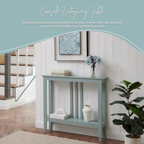 Kings Brand Furniture Narrow Console Table with Storage – Rectangular Entryway & Behind Sofa Table, Wood Accent Hallway Table for Foyer or Living Room, Ice Blue Kings Brand Furniture