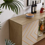 roomfitters Mid Century Modern TV Stand with Storage, Entertainment Center with LED Lights, Sideboard Credenza Buffect Cabinet, Media Console for Living Room (Geometric Grey, Gold Inlayed) roomfitters