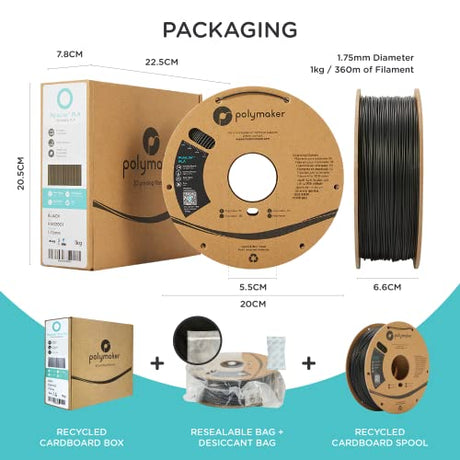 Polymaker ABS Filament 1.75mm Black, ABS 3D Printer Filament 1.75mm Heat Resistant 1kg - PolyLite ABS 3D Printing Filament 1.75mm, Strong & Durable, Dimensional Accuracy +/- 0.03mm Polymaker