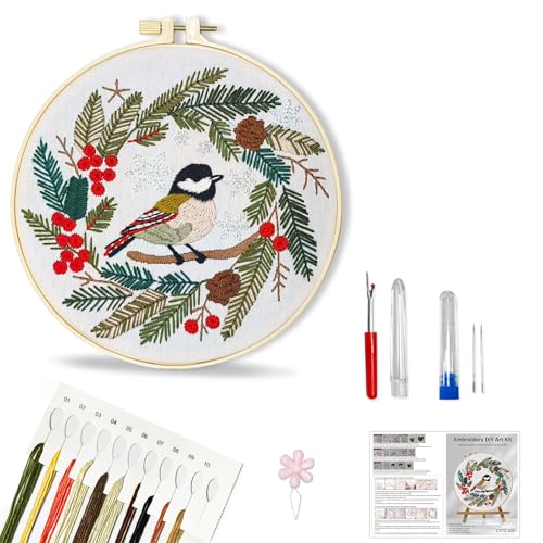Huacan Embroidery Kit for Beginners Easy Needlepoint Kits for Adults with Stamped Embroidery Patterns. (Bird)