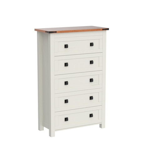 T4TREAM Farmhouse 5 Drawers Dresser Chests for Bedroom, Wood Rustic Tall Chest of Drawers, Dressers Organizer for Bedroom, Living Room, Hallway, Antique White T4TREAM