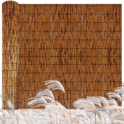 Natural Reed Fencing,4FT X 16.4FT Reed Screen Balcony Reed Fence Bamboo Screen Fencing for Outdoor Backyard Patio（Brown） - WoodArtSupply