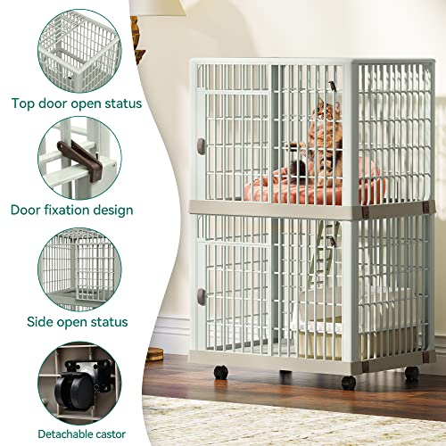 YITAHOME 41'' 2-Tier Cat Cage Cat Crate with Door Locks and Bottom, Three-Door Design Plastic Ferret Cage Large Rabbit Cage Indoor Chinchilla Cage Small Animal Cages Catio with Wheels and Lad - WoodArtSupply