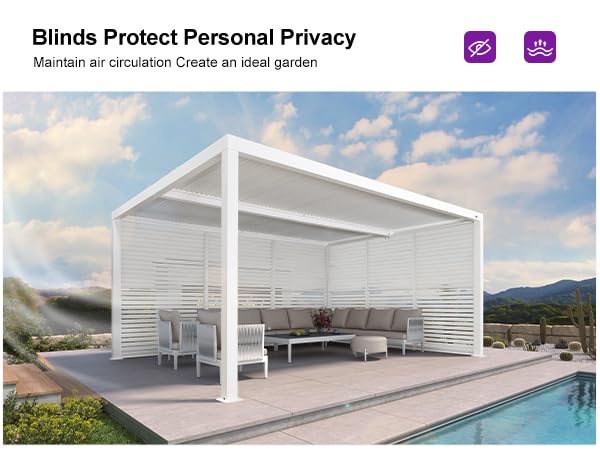 PURPLE LEAF Louvered Pergola 12' x 16' Outdoor White Aluminum Pergola with Fixed Shutter Wall Adjustable Roof Gazebo for Patio Backyard, 1 Long Side and 1 Short Side PURPLE LEAF