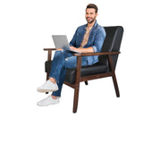 AODAILIHB Leather Sofa Couch Set 2 Accent Chairs & 1Loveseat Black Faux Leather Loveseats Mid Century Modern Office Couch for Small Space Waiting Room Living Room Furniture (3, Black) AODAILIHB