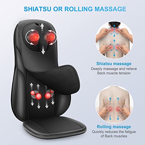 COMFIER Shiatsu Back Massager with Heat, Deep Kneading & Rolling Massage Chair Pad, Chair Massager for Office Home Use Mothers Day Gifts for Womem COMFIER