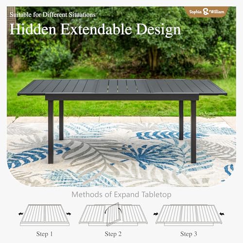 Sophia & William 9 Pieces Patio Dining Set for 6-8 People, Expandable Rectangular Metal Outdoor Table and Rattan Chairs with Cushions, All Weather Patio Table and Chairs Set Sophia & William