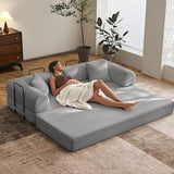 SAVENICA 79" Convertible Floor Sofa Bed, 5-in-1 Modular Sleeper with Removable Parts, No Assembly Corduroy Futon from Sofa to Oversized Bed, Non-Slip Base for Living Room, Dorm (Light Gray) SAVENICA