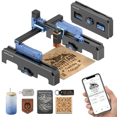 Artilume T1-P Laser Engraver 3000mW, APP Control, Foldable Design with Height Extension and Protective Enclosure, 0.01mm Precision, 200x150mm Engraving Area for Wood, Leather, Acrylic, for Beginners Artilume