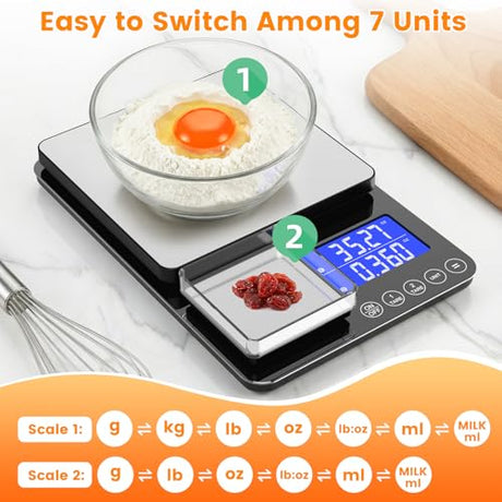 KKZ 0.001oz/33lb Kitchen Scale, Dual Platform Food Scale Grams and Ounces for Weight Loss Baking Cooking Meal Prep Sourdough Bread, Stainless Steel KKZ