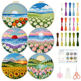 BEUNITONE Spring Landscape Embroidery Kit for Beginners, 6PC Needlepoint Kits with Hoops, Instructions, Threads, Needles, DIY Home Decor Craft for Adults, Creative Hand Embroidery Patterns for Gifts