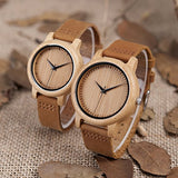 BOBO BIRD Men's Bamboo Wooden Watch with Brown Cowhide Leather Strap Japanese Quartz Movement Sports Casual Watches Gift with Box BOBO BIRD
