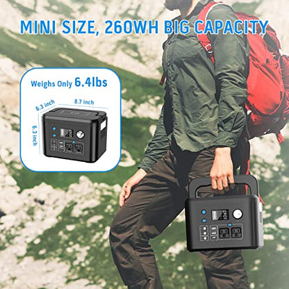 Portable Power Station 350W, Powkey 260Wh/70,000mAh Backup Lithium Battery, 110V Pure Sine Wave Power Bank with 2 AC Outlets, Portable Generator for Outdoors Camping Travel Hunting Emergency - WoodArtSupply