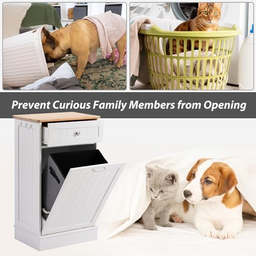 AHB 13 Gallons Tilt Out Trash Cabinet, Hidden Trash Can Kitchen Wooden Tilt Out Pet Proof Hidden Trash Bin for Kitchen Living Room,White AHB