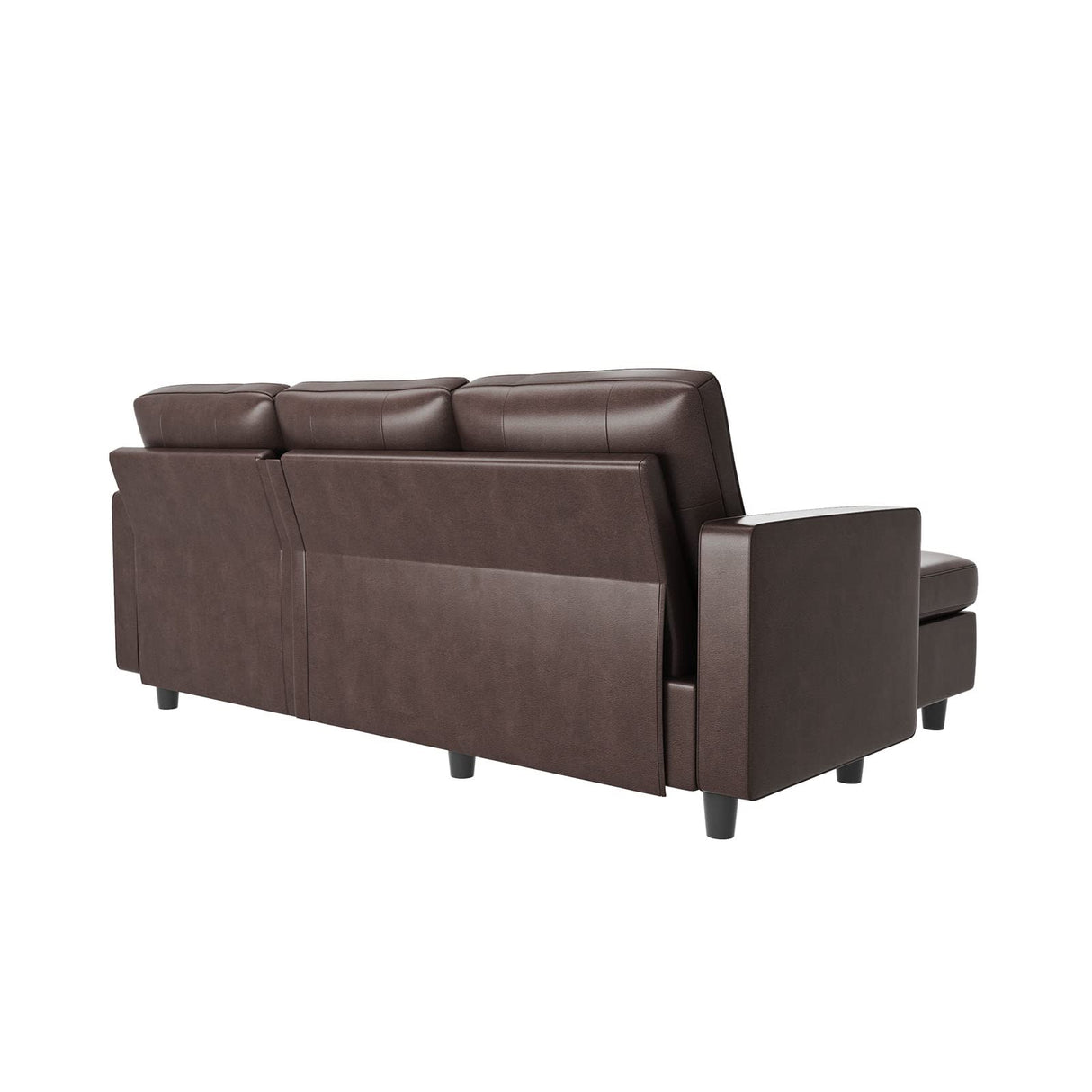 HONBAY Faux Leather Sectional Sofa, Convertible Sectional Couch L Shaped Couch Sofa for Small Space, Brown HONBAY