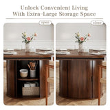 VICBARLEY Oval Extendable Dining Table with Storage,59" Storage Kitchen Table for 4-8 People with Curved Sliding Door Fluted Wood Coffee Table Thickened Tabletop for Dining Room/Kitchen,Brown VICBARLEY