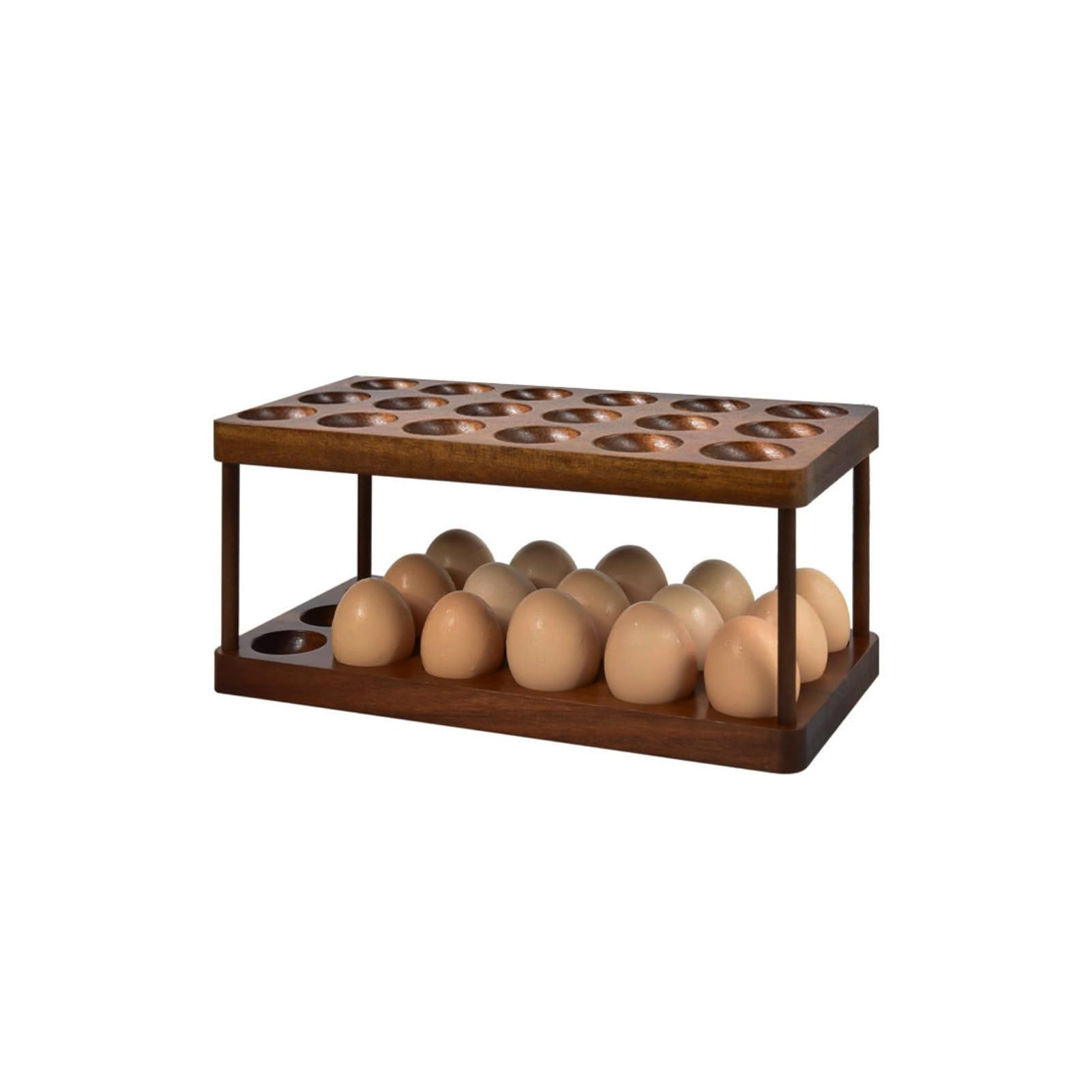 Acacia Wooden Double Layer Egg Holder, 36 Capacity Farmhouse Kitchen 2 Tier Fresh Egg Storage Rack Basket, Deviled Egg Plates Egg Tray Organizer for Countertop - WoodArtSupply