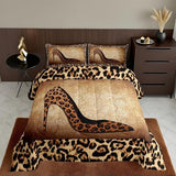 Leopard High Heels Comforter Set King Size Romantic Mandala Floral Bedding Set 3pcs for Kids Girls Women Adult Room Decor Wild Animals Skin Quilt Set Fashion Brown Duvet Insert,2 Pillowcases Castle Fairy