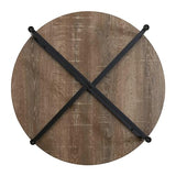 Household Essentials Jamestown Round Coffee Table Ashwood Rustic Wood Grain and Black Metal 31.5 x 31.5, Taupe Household Essentials