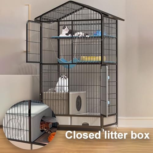GUQASDV Cat Cage, Cat House, Cat Playpen with Top Cover, Catio Indoor Cat Enclosure with Litter Box with Anti-Collision Lock Easy to Move for Small Animals(White,83x59x160cm) GUQASDV