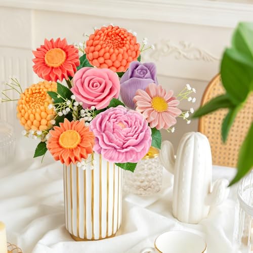 VvLons Flower Candle Molds, 6Pcs Rose, Peony, Tulip, Daisy, Sunflower, Chrysanthemum Flower Silicone Molds for Candle Making, Handmade Soap Gift, Aromatherapy Plaster, Epoxy Resin Casting