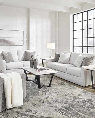 Signature Design by Ashley Maitelynn Contemporary Sofa with Accent Pillows, Reversible Cushions and Sloped Arms, Light Gray Signature Design by Ashley