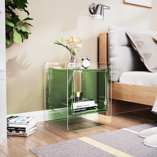 solaround Acrylic Nightstand, Bedside Table for Bedroom, Side Table, Record Player Stand, 18'' x 15.7'' x 21.6'', Green solaround