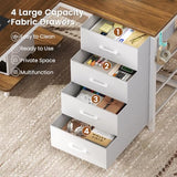 YIDUNLIFE L Shaped Desk, 67" Reversible Computer Desk with 4 Fabric Drawers and Power Outlet, Corner U Shaped Desks with Shelf and Pegboard for Home Office, Brown+White YIDUNLIFE