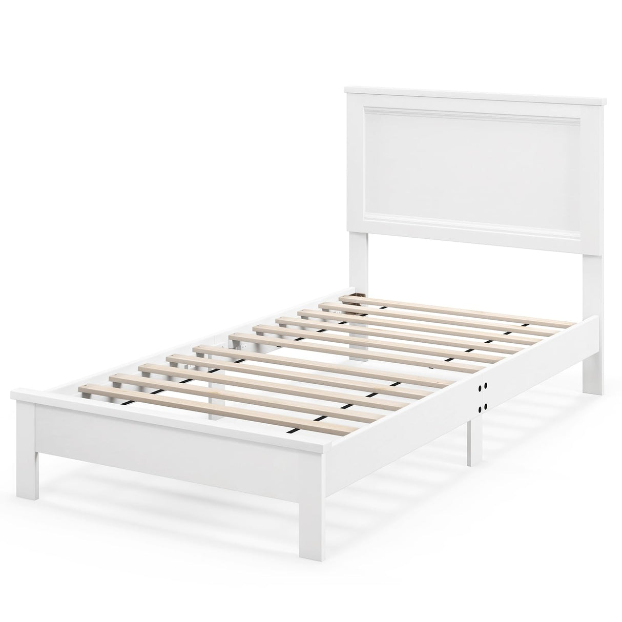 Giantex Wood Twin Bed Frames with Headboard, Mid Century Platform Bed Frame with Solid Wood Legs & Wooden Slat Support, Twin Bed Frames for Kids Adults, White Bed Giantex