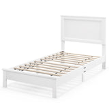 Giantex Wood Twin Bed Frames with Headboard, Mid Century Platform Bed Frame with Solid Wood Legs & Wooden Slat Support, Twin Bed Frames for Kids Adults, White Bed Giantex