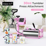 Pro 15x15 Heat Press with 30 OZ Tumbler Attachment, 8in1 Combo Tumbler Heat Press for T-Shirts, Tumblers Glass Cans Mugs Hats, and Plates (Pink) EnjoyColor