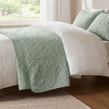 Madison Park Quebec Quilt Set - Luxurious Damask Stitching Design, Cotton Filled Lightweight Coverlet Bedspread Bedding, Shams, Full/Queen(90"x90"), Seafoam 3 Piece Madison Park