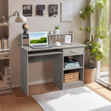 Karl home Computer Desk Study Writing Desk, Wooden Home Office Workstation PC Laptop Table with Drawer Shelf Keyboard Tray, Grey Karl home