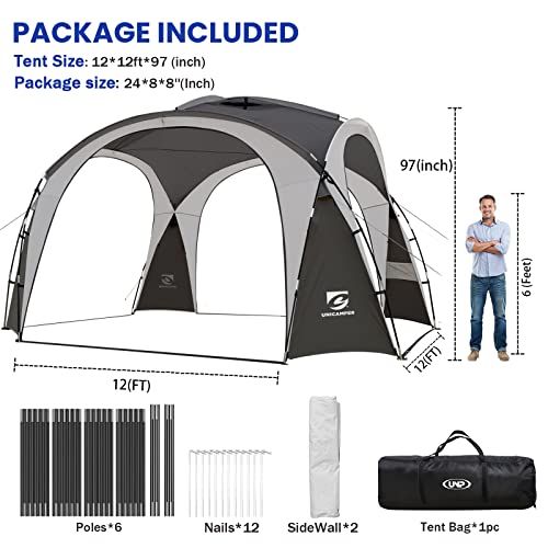 UNICAMPER Beach Tent 12 X 12ft Large UPF50+ Pop Up Canopy with 2-Pcs Side Wall, Sun Shelter Rainproof, Waterproof for Camping Trips, Backyard Fun, Fishing, Parties, Or Picnics(Gary) UNICAMPER