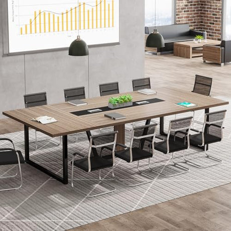 Tribesigns 8FT Conference Table, 94.49 L x 47.24 W x 29.53 H Inches Large Meeting Podcast Table for 10 People, Business Style Wooden Training Table with Strong Metal Frame for Office Conference Tribesigns
