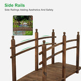 VINGLI 7.5 ft Garden Bridge, Arch Walkway Wooden Bridge with Safety Rails Stained Finished, Decorative Landscaping Footbridge for Koi Pond, Dry Creek Bed, Garden Pathway or Rustic Wedding Decor VINGLI