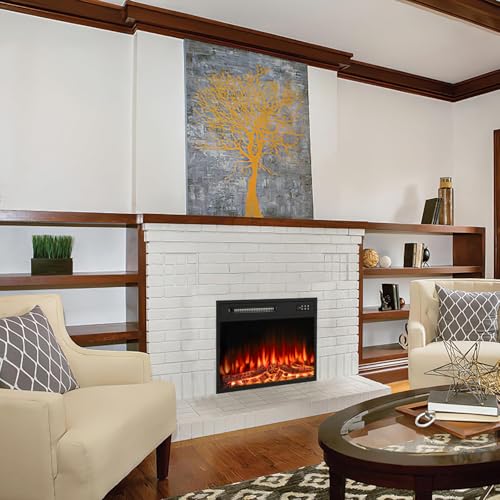 BOSSIN 23 inch Electric Fireplace Insert with Stove Heater for TV Stand,LED Realistic Flame,Recessed Mounted Fireplace Heater with Remote Control,Fireplace with Adjustable Flame, Timer 750/1500W BOSSIN