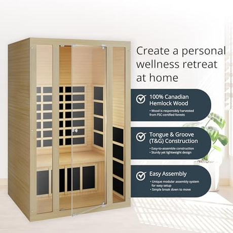 JNH Lifestyles Ensi+ 2-Person Home Infrared Sauna with Color & Red Light Therapy, Ultra-Low EMF - Indoor Personal Luxury Spa for House and Gym JNH Lifestyles